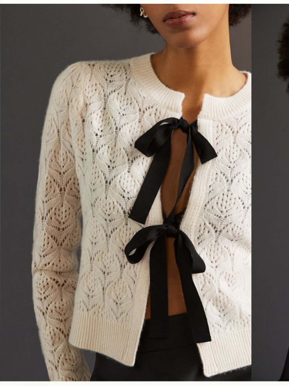 anthropologie maeve the cashmere pointelle bow cardigan sweater m